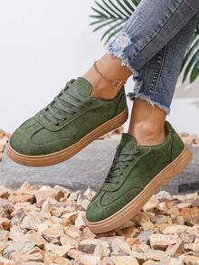 Giày trượt ván buộc dây màu xanh quân đội dành cho nữ, Giày thể thao đi bộ đường dài ngoài trời, Giày thể thao thường ngày - xanh quân đội - Xem 3