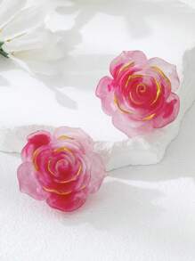1 Pair Summer Refreshing Dopamine Beach Ombre Rose Stud Earrings For Women, Romantic Wedding/Date Gift, Suitable For Everyday Wear/Couple Gift