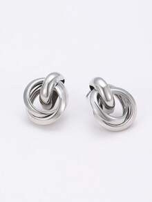 Interlocked Heart Stainless Steel Earrings, For Daily Wear Winter Gifts - Silver - View 5