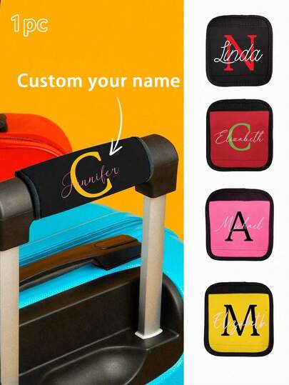 Custom Name Luggage Handle Wrap, Personalized Suitcase Handle Wraps With Text, Customized Stroller Identifier, Customizable Luggage Wraps For Suitcase, 14x15cm, Orange/Red/Blue/Yellow/Rose Red/Black/Green, Luggage Wrap, Mother'S Day Gift, Easter Gift, Valentine'S Day Gift, Birthday Gift