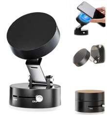 2025 New Vacuum Suction Magnetic Phone Holder, Foldable And Retractable Double-Sided Magnetic Phone Holder, Double Sided Suction Cup Magnetic Suction Multifunctional Phone Holder (Black) Compatible With IPhone, Android Phone, Gift For Birthday, Family, Friendscar Accessories, Car Phone Holder