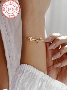 A 925 Silver Fashion Simple Personalized Custom English Name Love Bracelet, Extreme Simplicity, Elegant And Romantic, Bohemian Style With Jewelry, Suitable For Valentine's Day, Birthdays, Anniversaries, Graduation Ceremonies, Christmas, As A High-End Gift For Lovers And Mothers