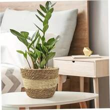 1 pieza/Set de 3 macetas de flor tejidas a mano de paja, estilo pastoral japonés redondo con forro de plástico, maceta, decoración de cazuela rural, adecuada para decoración de habitación, varias fiestas festivas