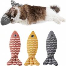 3 Juguetes para gato realistas con forma de peces con textura arrugada - Peluche resistente con protuberancias texturizadas para juego interactivo, resistente a mordeduras y apto para gatos y gatitos, diseño divertido a rayas naranjas y amarillas, juguete interactivo para gatos