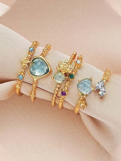 3 Parça Y2K Çiçekli Kristal Kız Yüzük Seti, Yaratıcı Hediye, Günlük, Parti ve Tatil İçin Zarif Takı Serisi