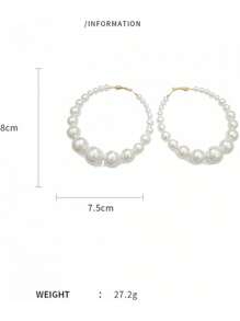 Elegant 1pc Faux Pearl Hoop Earrings For Women – Oversized Statement Jewelry With Graduated Circular Design, Lightweight Comfort Fit For Weddings, Photoshoots, Parties, Anniversaries – Classic And Accessory, Great Gift For Girls, Secure Clasp, Adds Glamour To Formal Looks, Ideal For Fashionistas And Pearl Lovers
