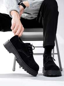 Men's Vintage Work Derby Shoes - Thick Sole For Height Increase, Breathable Upper, EVA Insole And Non-Slip Rubber Outsole, Lace-Up Low-Top Casual Shoes, Suitable For Spring/Autumn (Brown), Daily Rubber Derby Shoe Sole