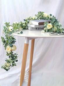 1 件香槟玫瑰人造桉树叶花环，70.86 英寸，婚礼装饰照片道具，婚礼桌饰，适合节日派对，户外庭院装饰