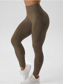 YEOREO Leggings sin costuras para mujer, cintura alta, para gimnasio, running, yoga vital, levantamiento de glúteos, mallas de entrenamiento, control de abdomen, color caramelo - Café integral - Ver 4