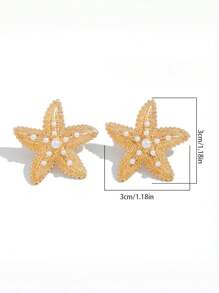 1 Pair Unique Ocean Style Faux Pearl & Star Stud Earrings, Suitable For Vacation, Party And As Gift