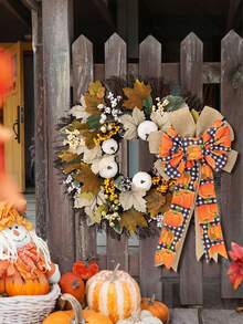 1 件 - 感恩节南瓜花环蝴蝶结、奢华秋季花环蝴蝶结、超大秋季花环蝴蝶结、秋收节南瓜印花、家居室内装饰、户外花园花环装饰蝴蝶结、农舍装饰粗麻布装饰墙面装饰用品饰品