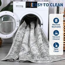 Washable Vintage Area Rugs, Retro Accent Bedroom Rug Soft Non Slip Throw Carpet For Living Room Kids Room, Distressed Floral Low Pile Floor Cover, Foldable Thin Home Decor Mat-5*7ft - Màu Xám nhạt - Xem 5