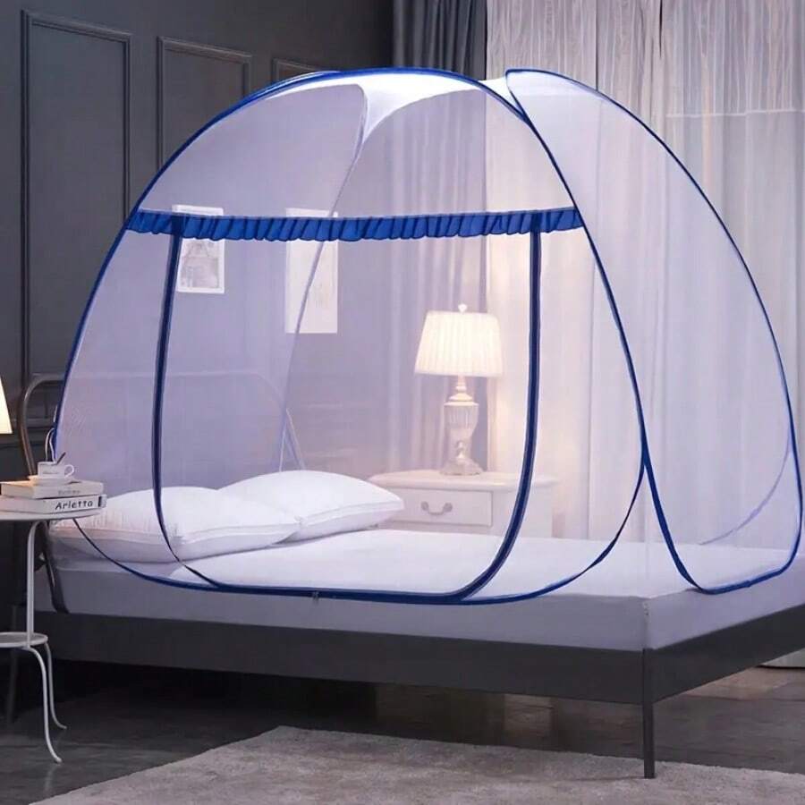 Pop Up Mosquito Net For Double Bed, 180 * 200 * 150cm Large Portable Tent Travel Double Door Zipper Bed Net, Easy Installation,Fine Mesh,For Bedroom Outdoor Camping,No Hooks Easy Operation - White - View 1