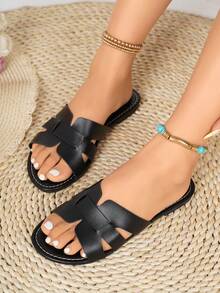 Damen Sommer Pantoffeln in Große Größen, modernes minimalistisches Design, bequem, geschlossene Zehenpartie, Mesh, Cut Out, atmungsaktiv, rutschfest, leicht, Strand, Outdoor Sandalen, Schwarz, Braun - Schwarz - Übersicht 3