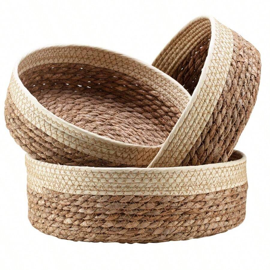 1pc/3 Size Set Woven Rattan Round Basket, Suitable For Toy, Cosmetic Storage, Home Decor, Wedding Gift, Various Celebration Occasions