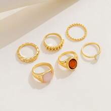 5-6pcs/Set Fashionable Versatile Boho Style Colorful Resin & Metal Flower Hoop Ring Set, Suitable For Holiday, Party, Gift, Daily Jewelry Decoration
