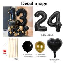 43pcs Black Number Column Balloon Set, Includes 32 Inch (81.28cm) Black Number Foil Balloons, Black & Metallic Gold Round Latex Balloons, Suitable For Anniversary, Birthday Decorations, Brides, Wedding Decor, Graduation, Festivals, Party Decor