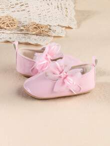 New Girls Patent Leather Butterfly Hook And Loop Design Princess Shoes, Soft Bottom Non-Slip Flat Shoes, Suitable For Spring & Autumn - Pink - View 4