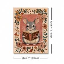 1 pezzo Stampa su tela con cartellone artistico naif di un topolino che legge, senza cornice, per nido d'infanzia, stile cottagecore accogliente, arte da parete minimalista rustica vintage per amanti dei libri, salotto, camera da letto, decorazione moderna per casa, sopra il letto