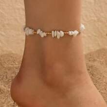 Set de tobillera de cadena con piedras trituradas de verano para mujer, pulsera para el tobillo con dije de concha estilo bohemio, joyería hecha a mano de color dorado con cuentas y lentejuelas, accesorio de playa para pies descalzos