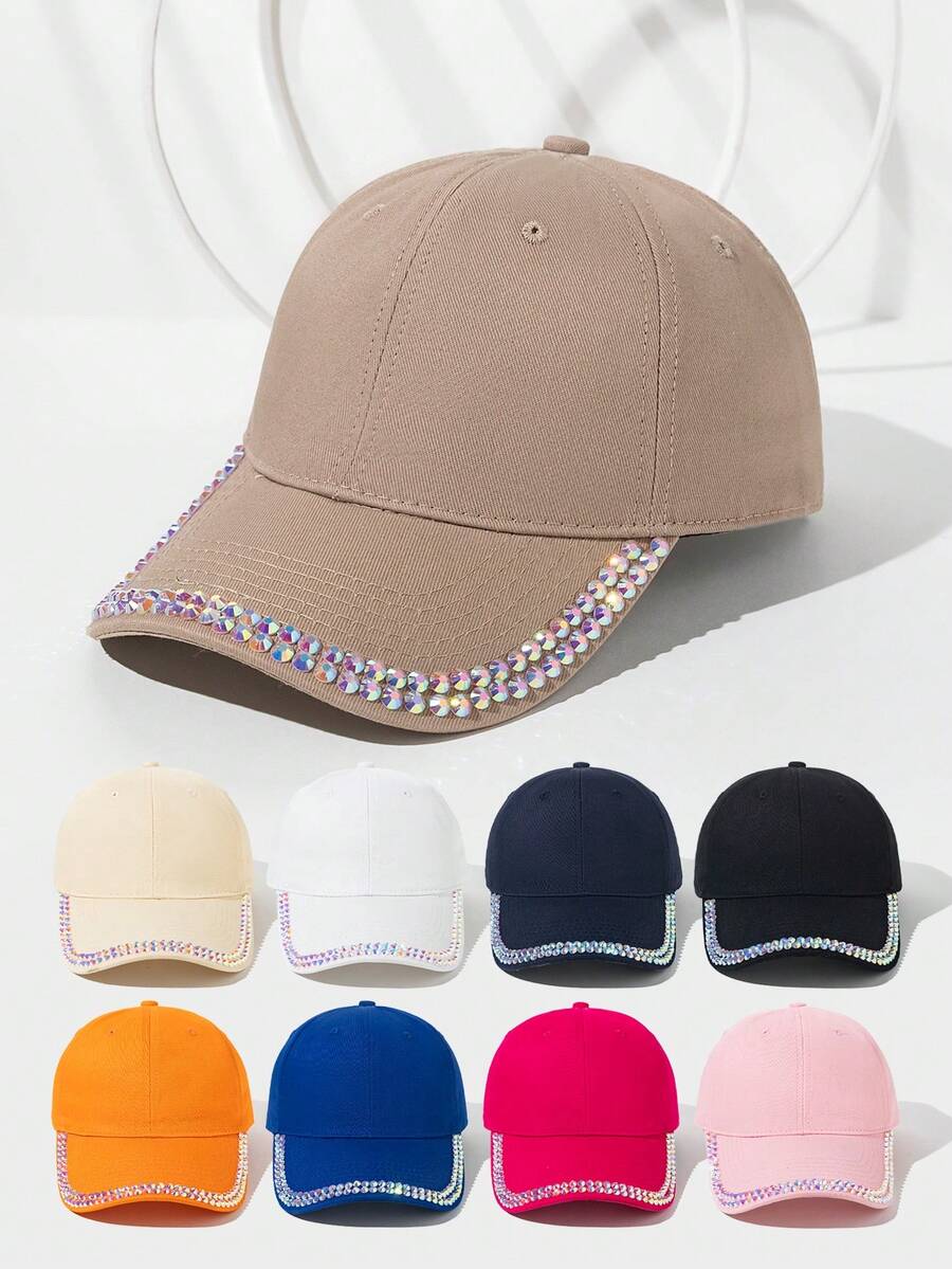 1pc New Style All-Season Solid Color Rhinestone Decorated Thin Breathable Fashion Women's Outdoor Sun Protection Baseball Cap - Multicolor - View 1