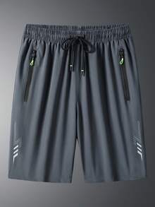 New Summer Lightweight Men's Shorts, 4-Way Stretch, Loose Fit 5-Inch Inseam, Men's Sports Shorts, Beach Shorts, Fitness Shorts, Running Shorts With Pockets, Zipper, Reflective Print, Solid Color - Grey - View 5