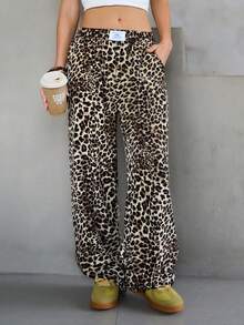 Jeta Ari Leopard Print Woven Wide-Leg Streetwear Pants For Women - Multicolor - View 4