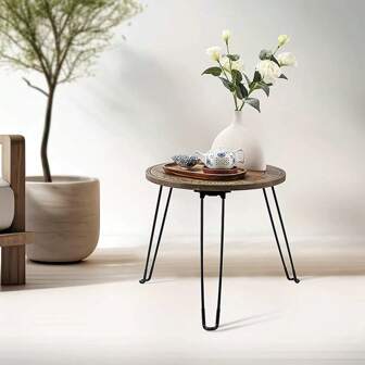 1 ronde salontafel van palissanderhout, lage salontafel voor de woonkamer, opvouwbare salontafel, geen montage vereist, kleine ronde tafel van massief hout voor buiten, diameter 15,75 inch x hoogte 17,32 inch