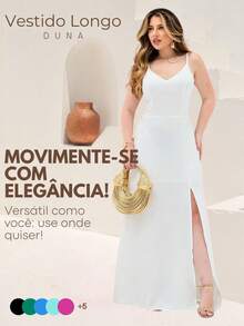 Long Plain Dress With Slit And Adjustable Straps For Wedding Party Bridesmaid Guest - White - View 1