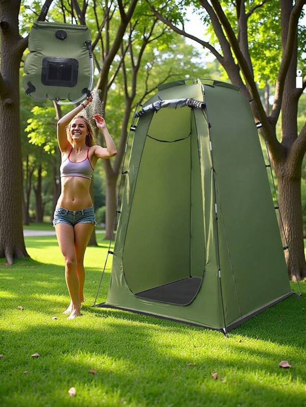 3-teiliges Outdoor Camping Duschzelt, Badezelt mit Duschbeutel und Bodenmatten, tragbar und faltbar, wasserdicht, feuchtigkeitsbeständig, manuelle Installation, geeignet für Outdoor-Camping, Reisen, Angeln, Strand, Abenteuer