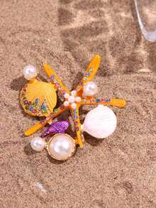 1 件珐琅滴漆白色仿珍珠彩色锆石贝壳海星金属胸针，衬衫装饰，西装背包学校办公室配饰衬衫夹克珠宝圣诞节万圣节衣服别针有趣可爱的教师礼物万圣节配饰教师节