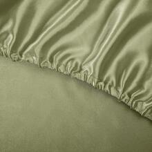 4 Piece Satin Sheets Twin Size Silky Smooth Beige Sheet Set With Deep Pocket, Fitted Sheet, Flat Sheet, 2 Pillowcases, Luxury Comfort - 橄欖綠 - 查看 5
