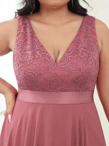 EVERPRETTY Summer Contrast Color Lace Asymmetric Hem Party Dress/Graduation Prom Dress - Dusty Pink - View 5