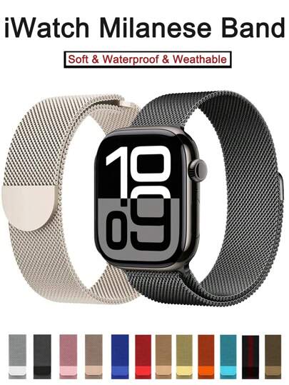 1Pc Magnetic Unisex Milanese Loop Strap Compatible With Apple Watch Band 38mm 40mm 41mm 42mm 44mm 45mm 49mm S10 42mm 46mm Fashion Men Bracelet For Apple Watch Series 10 Ultra 9 8 7 6 SE 5 4 3 2 1 Adjustable Replacement Band Stainless Steel Wristband For Daily Wear,Sport,Party,Summer Smart Watch Accessories