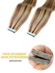 Jessie's Selection 20pcs/Pack 50g Tape In Hair Extensions Skin Weft Remy Silky Straight Seamless Invisible Tape Adhensive 150Grams 100% Human Hair Extensions For Volume Add Length Luxury Quality Affordable Cost Salon Quality(#4P27 Blonde Balayage Highlight) - S4/27 - 查看 3