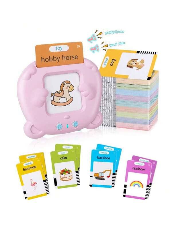 112Pcs Dual-Sided Card Learning Machine, Toddler Children's Card Insertion Early Education Talking Reading Device, English Enlightenment Learning Device, Word Card Recognition 3+ Educational Toys, Blue & Pink, Rechargeable, Interactive Educational Toy, Learning Flashcard Player, Holiday & Birthday Gift