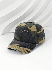 1pc Unisex Washed Denim Camouflage Fashionable Baseball Cap