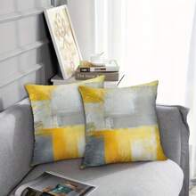 Set Of 2 Throw Pillow Covers Yellow Grey Abstract Decorative Couch Pillows For Home Decor (Single Sided Throw Pillow Cover )45X 45 Cm( No Filling)