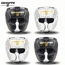 GINGPAI Professioneller Boxhelm mit Vollschutz, MMA Kopfschutz mit Schnürung für Erwachsene, Taekwondo Trainings-Kopfschutz, Ultrafaser-Leder