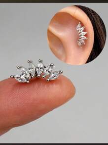 1PC Stainless Steel Cartilage Stud Earrings Crystal CZ Leaf Flower Star Moon Screw Back Earrings Tragus Helix Flat Rook Conch Standard Piercing Jewelry For Women
