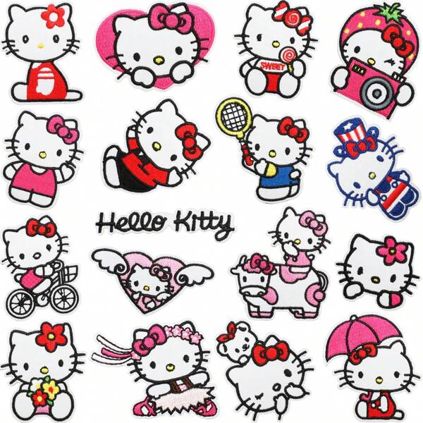 Sanrio Sanrio 1/17pcs Kt Cat Embroidered Cartoon Applique,Sewing Embroidery Applique Repair Patch DIY Crafts For Clothing Jacket Jeans Pants Dress Backpack Hat Decoration Gift