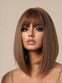 14 Inch Long Straight Brown Wigs Synthetic Wigs With Bangs Women's Wigs For Daily Use Party Or Cosplay Taking Photos LC1052-2