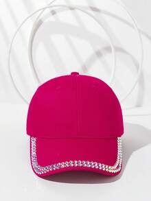 1 pieza Gorra de béisbol de unicolor con adorno de piedras rhinestone para mujer, sombrero visera para protección solar, apto para deportes al aire libre, viajes, fiestas - Multicolor - Ver 21