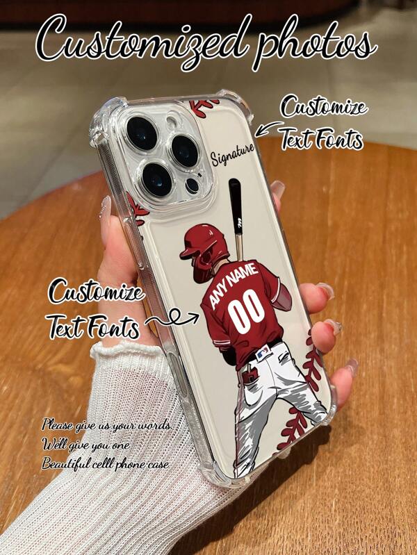 Individuell gestaltetes Baseballmotiv-Handyhülle, mit Name, Nummer, Unterschrift, kompatibel mit iPhone 16 Pro Max/ 16 Pro/ 15 Pro Max/ 14 Pro Max/ 13 Pro Max/ A12/ A13/ A14/ A15/ A52/ A54/ A55/ 13C, OPPO A15/ A17, Honor X6A/ X7B/ X8B/ X6, S23 Ultra/ S24 Ultra/ A52S, VIVO, OPPO, SAM, Redmi, stilvolles Baseballjersey-Design, weich, klar, Vier-Ecken-Fallschutz Handyhülle