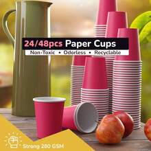 24/48 件热粉色纸杯，9 盎司一次性咖啡杯茶杯，冷热饮料杯生日婚礼派对用品节日野餐派对用品，适用于餐厅、餐车、厨房、办公室情人节 - 粉色 - 查看 8