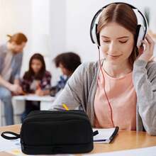 Estuche para lápices de gran capacidad con 4 compartimentos, bolsa para lápices con cremallera y asa, organizador de papelería para oficina, escuela, universidad, adultos, adolescentes, niñas, niños, negro, vuelta al cole, útiles escolares, estuche para lápices, mochila escolar - Multicolor - Ver 7