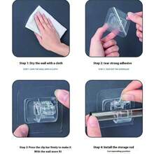 8pcs Curtain Rod Hooks, Window Curtain Rod Fixed Clips, Adjustable Bar Holders Wall Mounted Brackets, Suitable For Home, Bathroom, Kitchen, Hotel Use