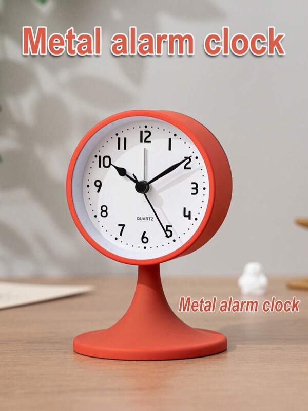 1pc Simple Style Bedroom Alarm Clock, Heavy Metal Material, Equipped With A Simple Night Light, Suitable For Bedside, Office, Living Room, School Dormitory, Beautiful Decoration, Silent Operation, Does Not Disturb Rest And Reading, 1 Battery Powered, (Battery Not Included)