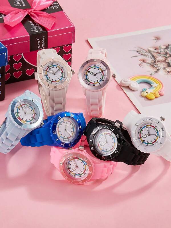 1pc Kids Macaron Color Arabic Numeral Dial Silicone Quartz Watch, Suitable As Birthday, Graduation Gift