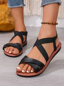 Women's European & American Style Thick-Sole Lightweight Sandals, Elastic Strap Outdoor Casual Cross Design Platform Beach Shoes, Fashion & Cute